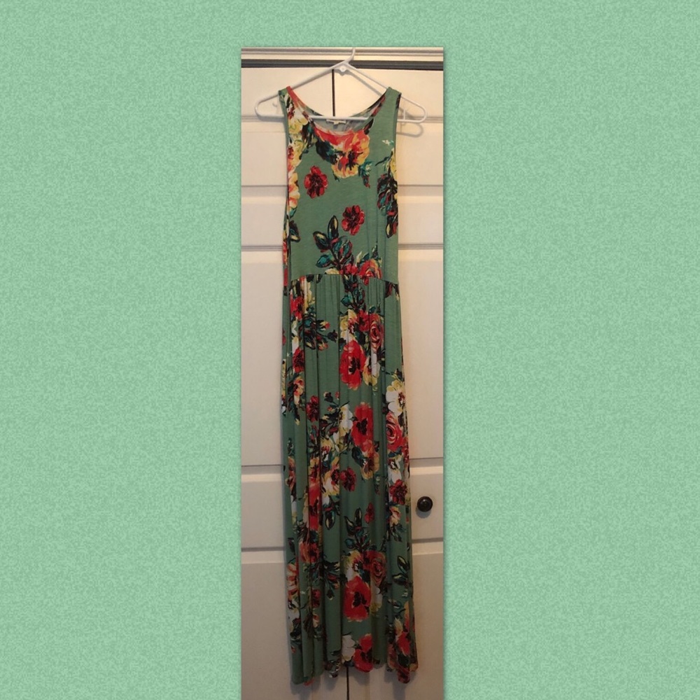 Sweat Pea Green Floral Maxi Dress